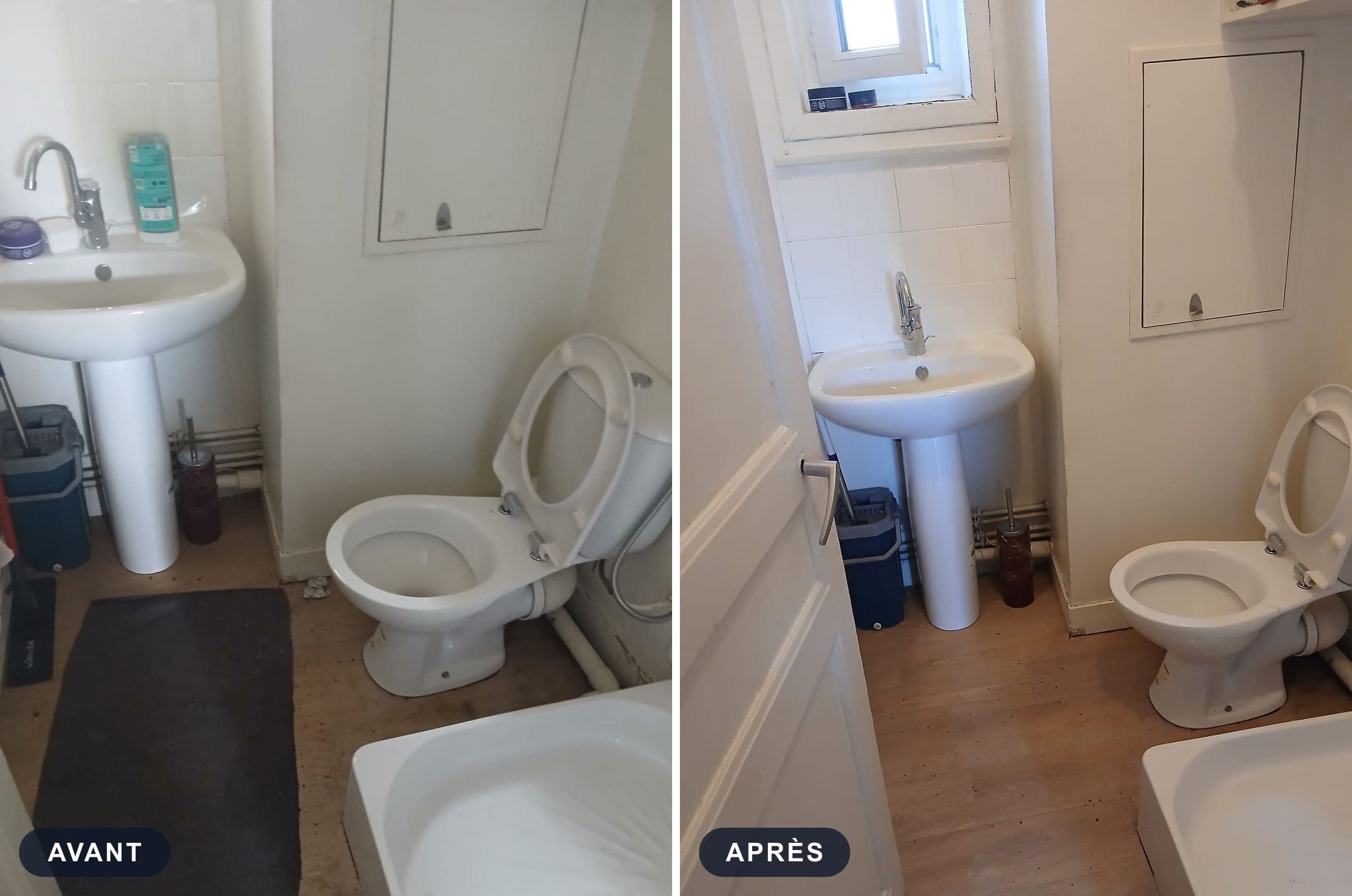 La même salle d'eau avant et après intervention