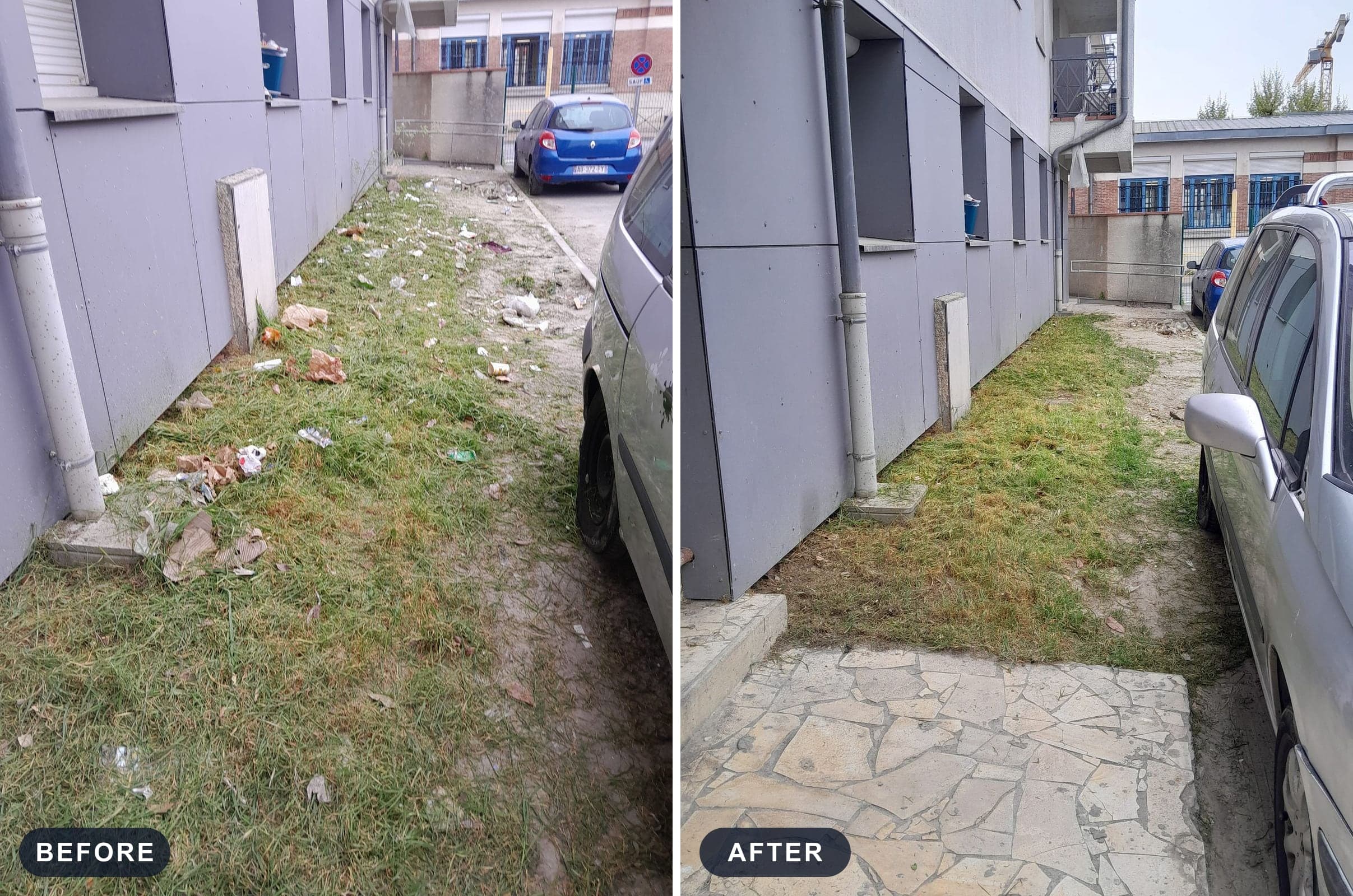 The same strip of ground before and after clearing